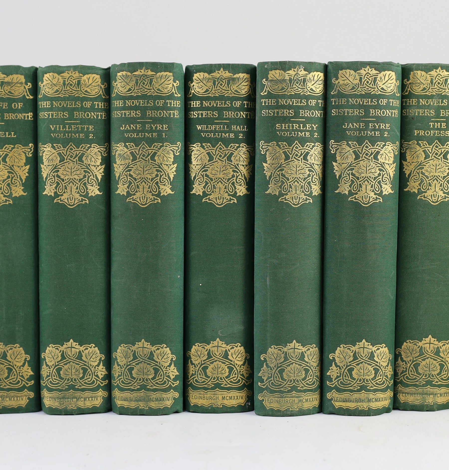 Bronte, Charlotte, Emily and Anne - Works - ‘’Novels of the Bronte Sisters’’, Thornton edition, edited by Temple Scott, 12 vols, 8vo, original green cloth gilt, John Grant, Edinburgh, 1924